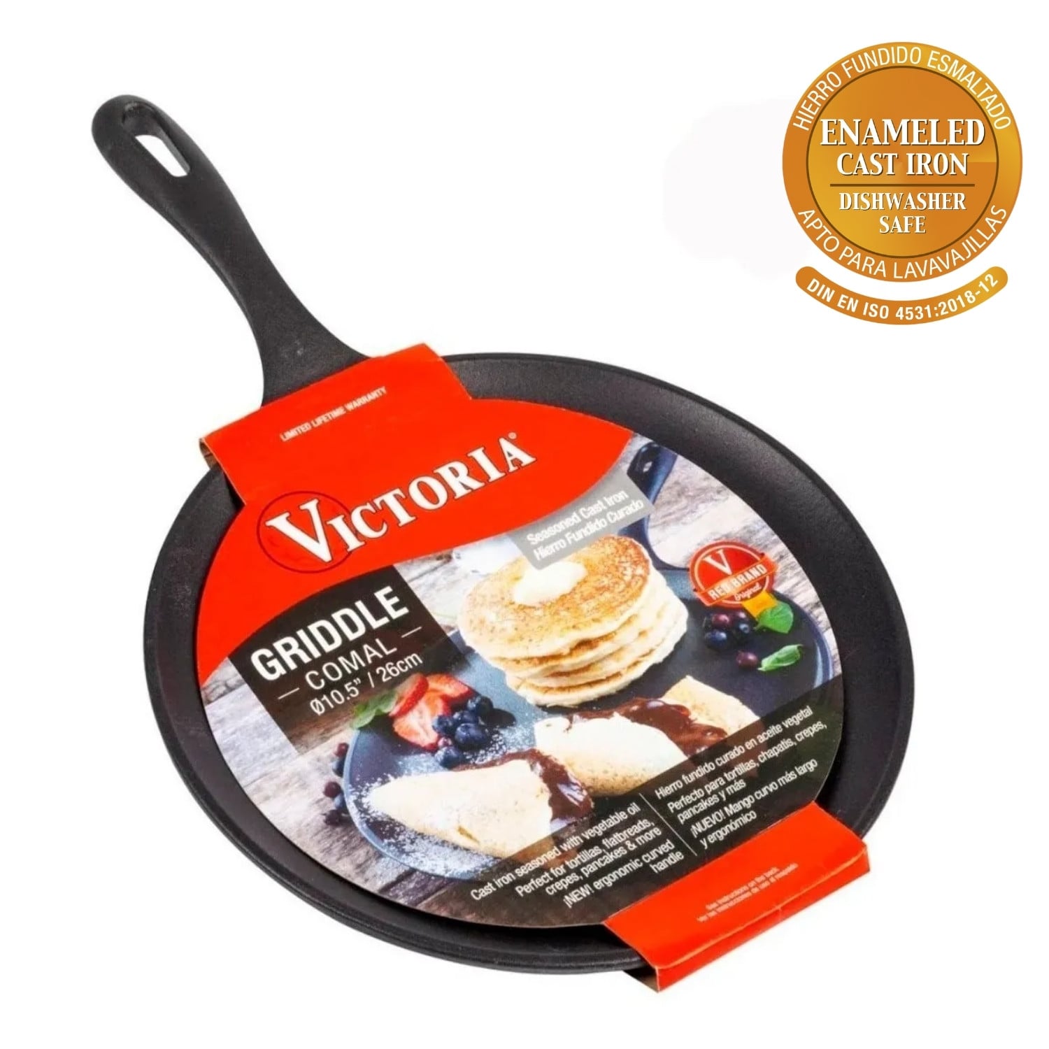 SARTÉN COMAL 26 CM HIERRO FUNDIDO ESMALTADO VICTORIA - 1