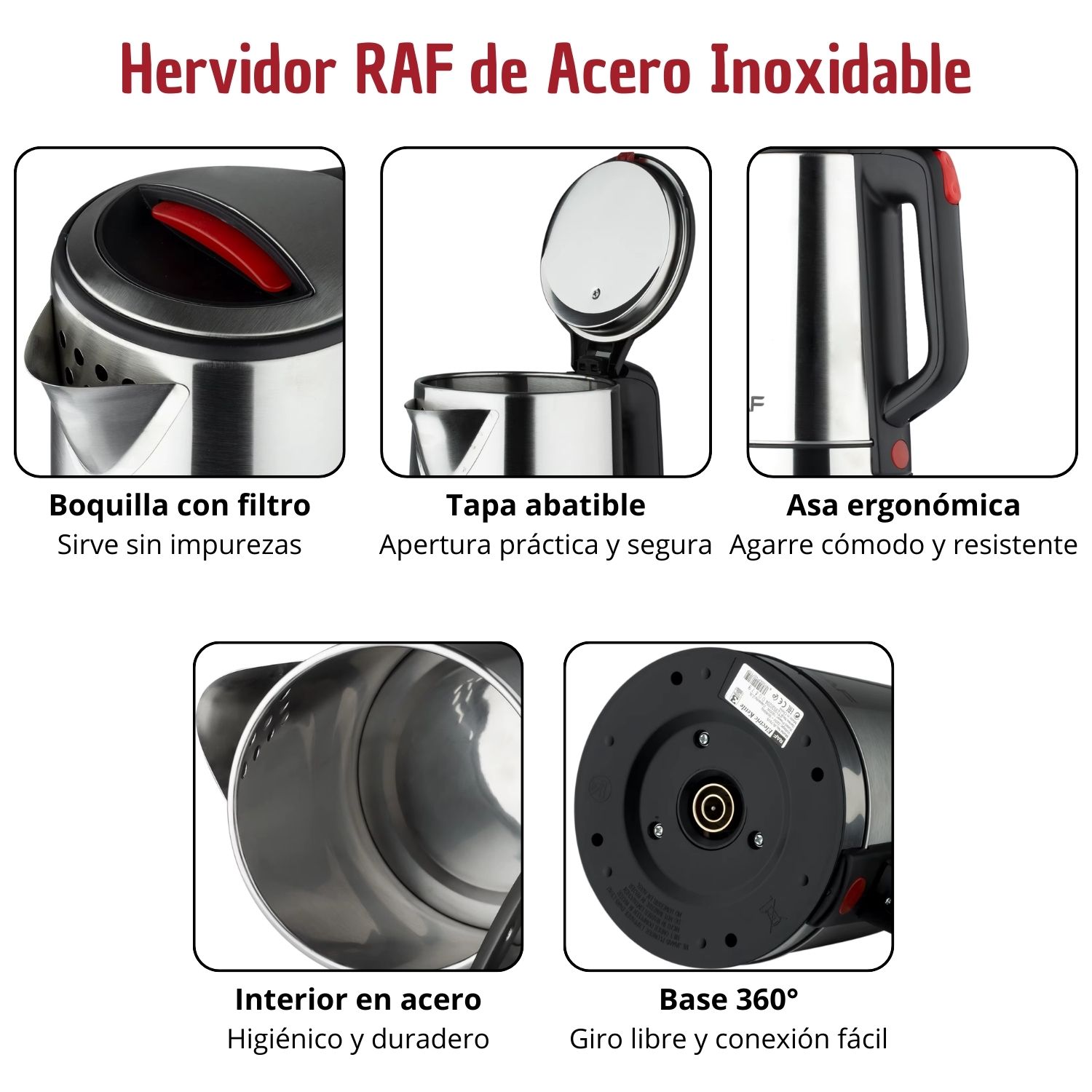 HERVIDOR ELÉCTRICO 2.5L ACERO INOXIDABLE RAF 1500W - 6