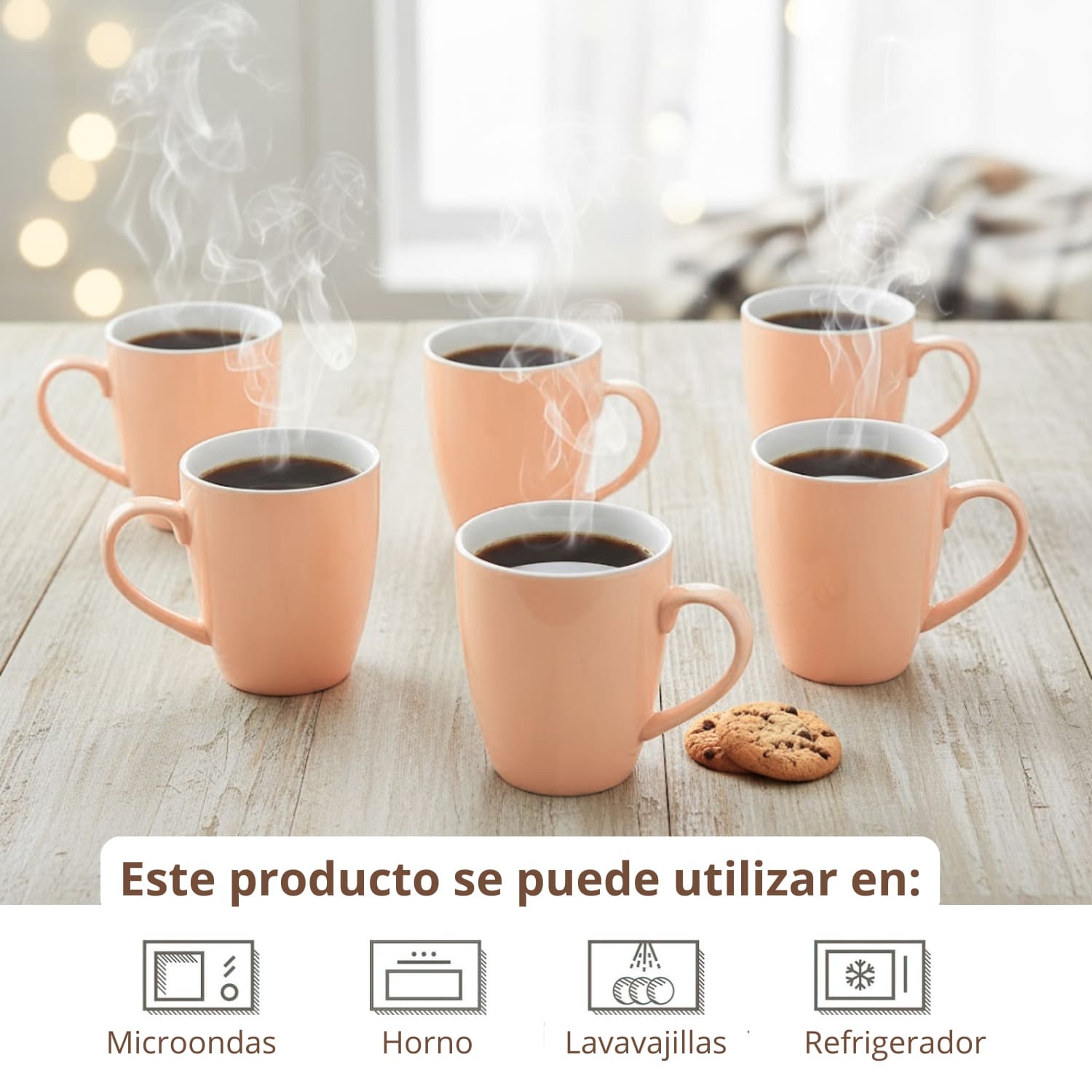 SET DE 6 TAZAS CERÁMICAS 500 ML ELEGANTES COLOR MELÓN - 3
