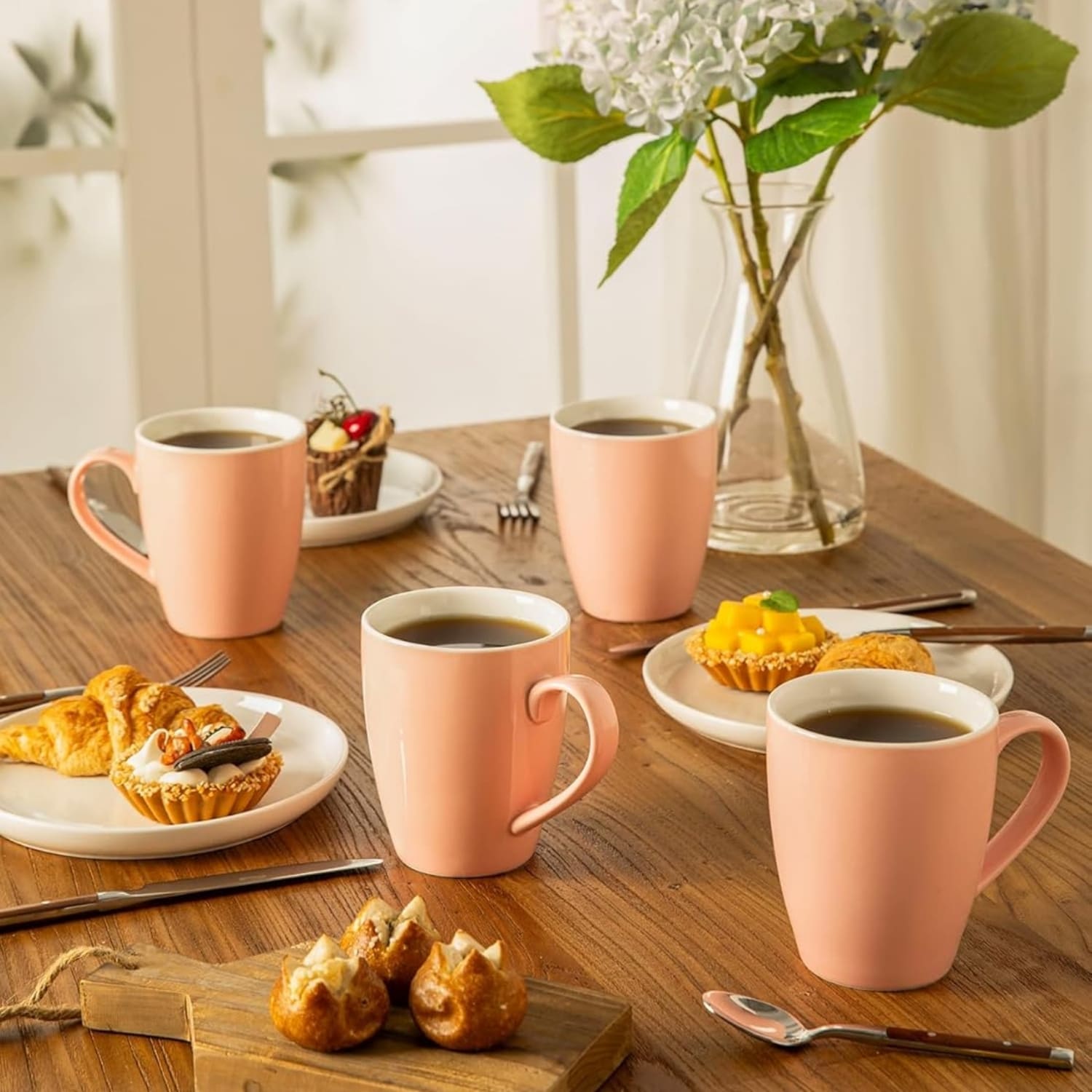 SET DE 6 TAZAS CERÁMICAS 500 ML ELEGANTES COLOR MELÓN - 4