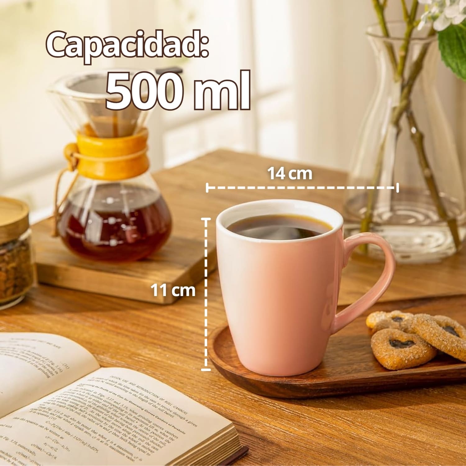SET DE 6 TAZAS CERÁMICAS 500 ML ELEGANTES COLOR MELÓN - 5