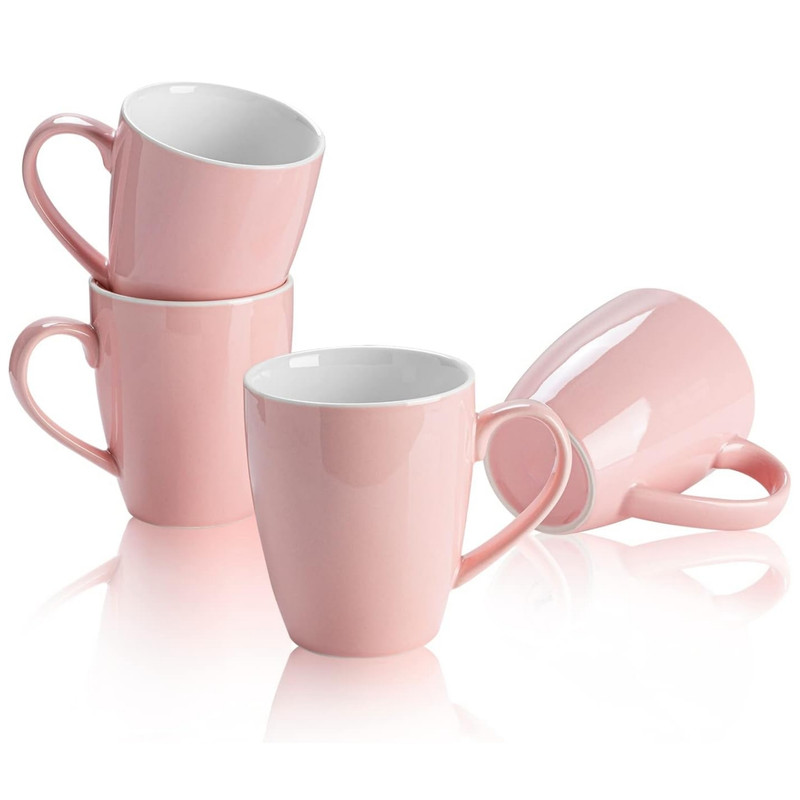 SET DE 6 TAZAS CERÁMICAS 500 ML ELEGANTES COLOR ROSA - 1