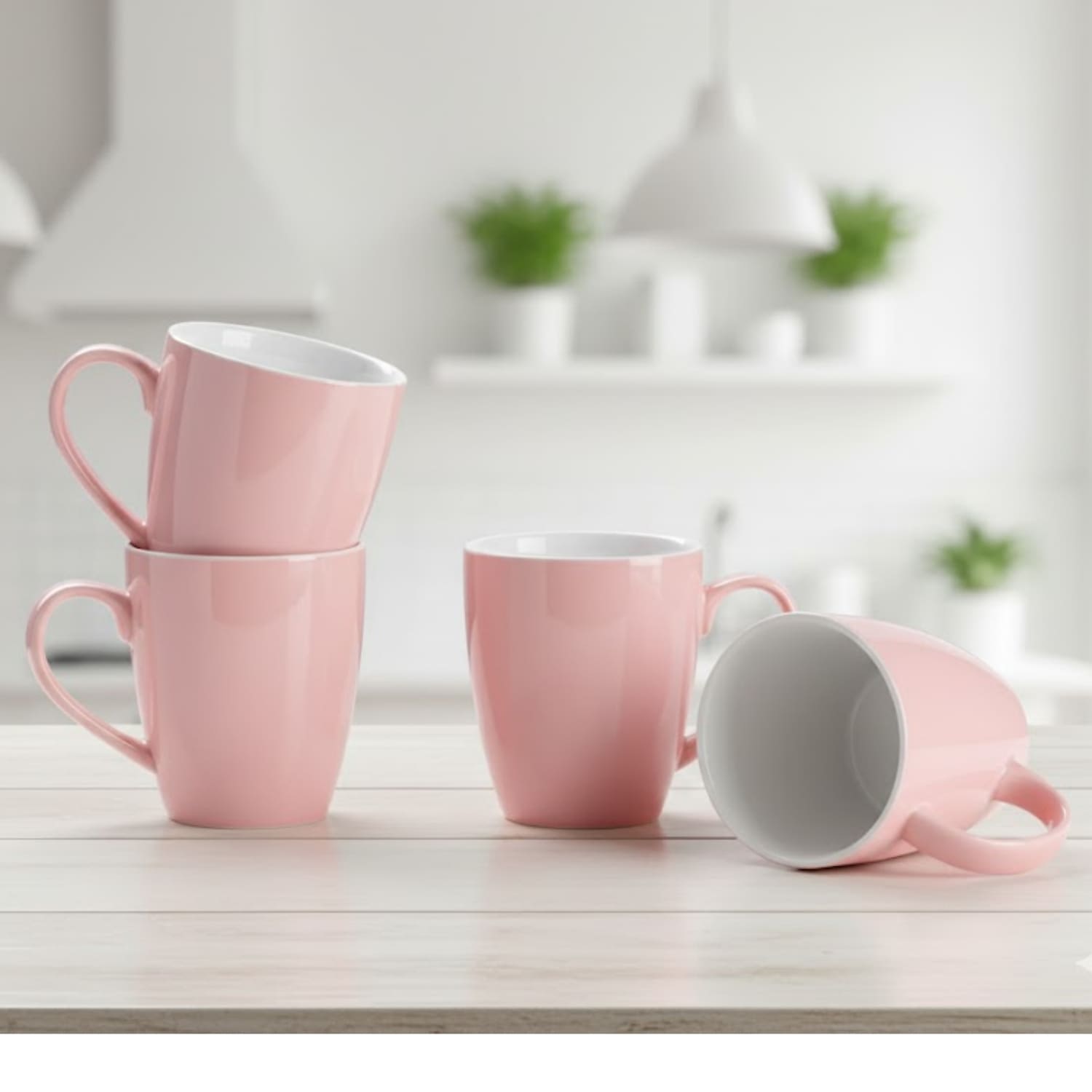 SET DE 6 TAZAS CERÁMICAS 500 ML ELEGANTES COLOR ROSA - 2