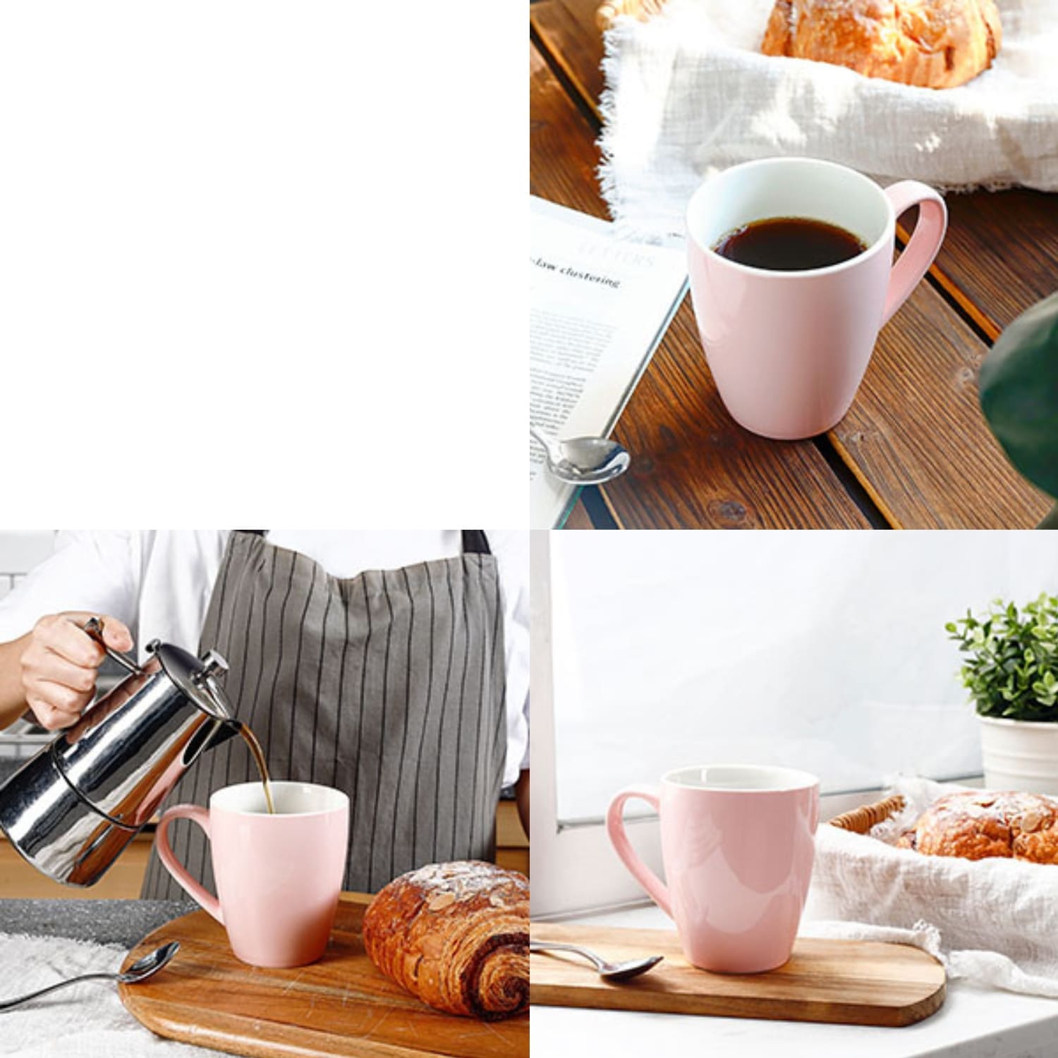 SET DE 6 TAZAS CERÁMICAS 500 ML ELEGANTES COLOR ROSA - 4