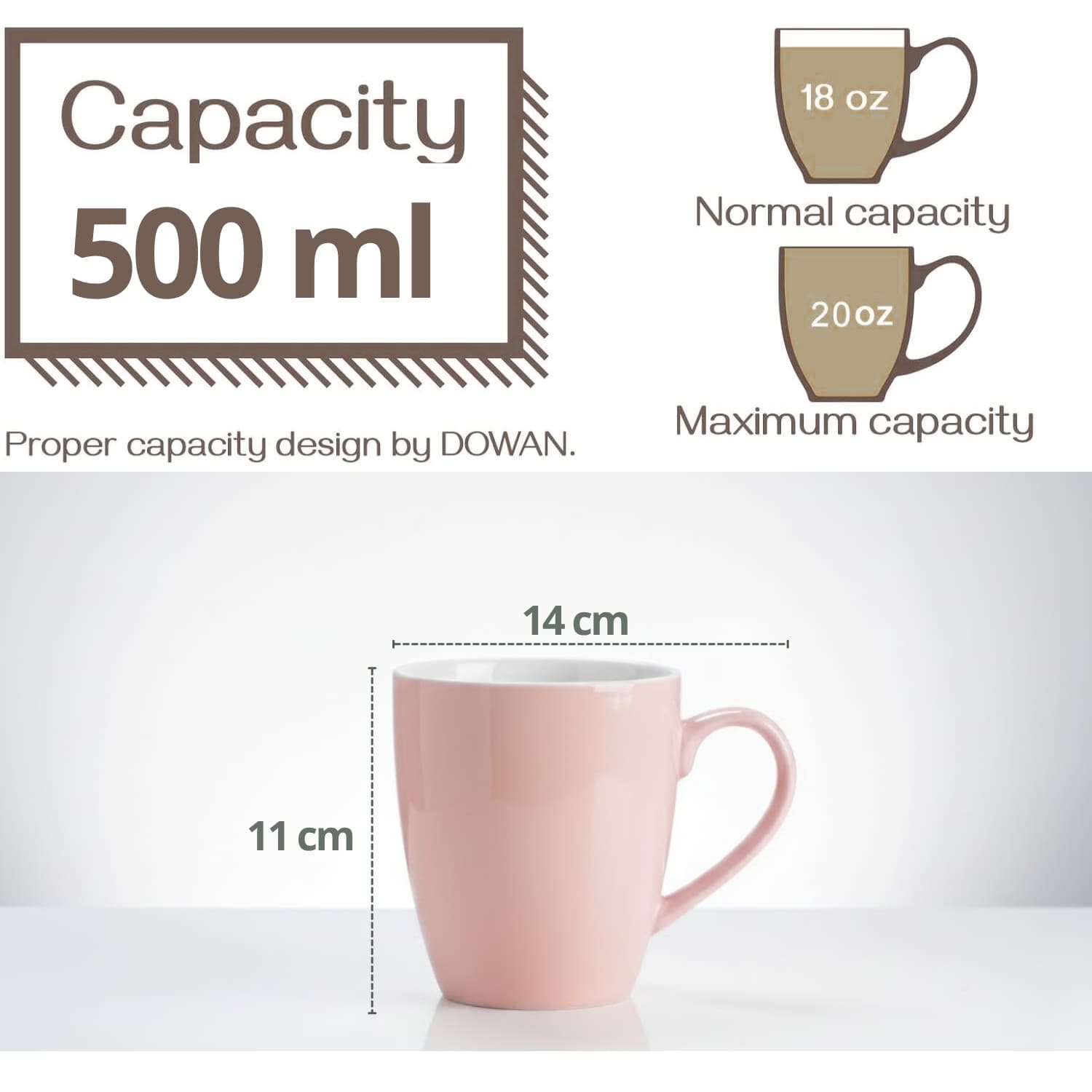 SET DE 6 TAZAS CERÁMICAS 500 ML ELEGANTES COLOR ROSA - 5