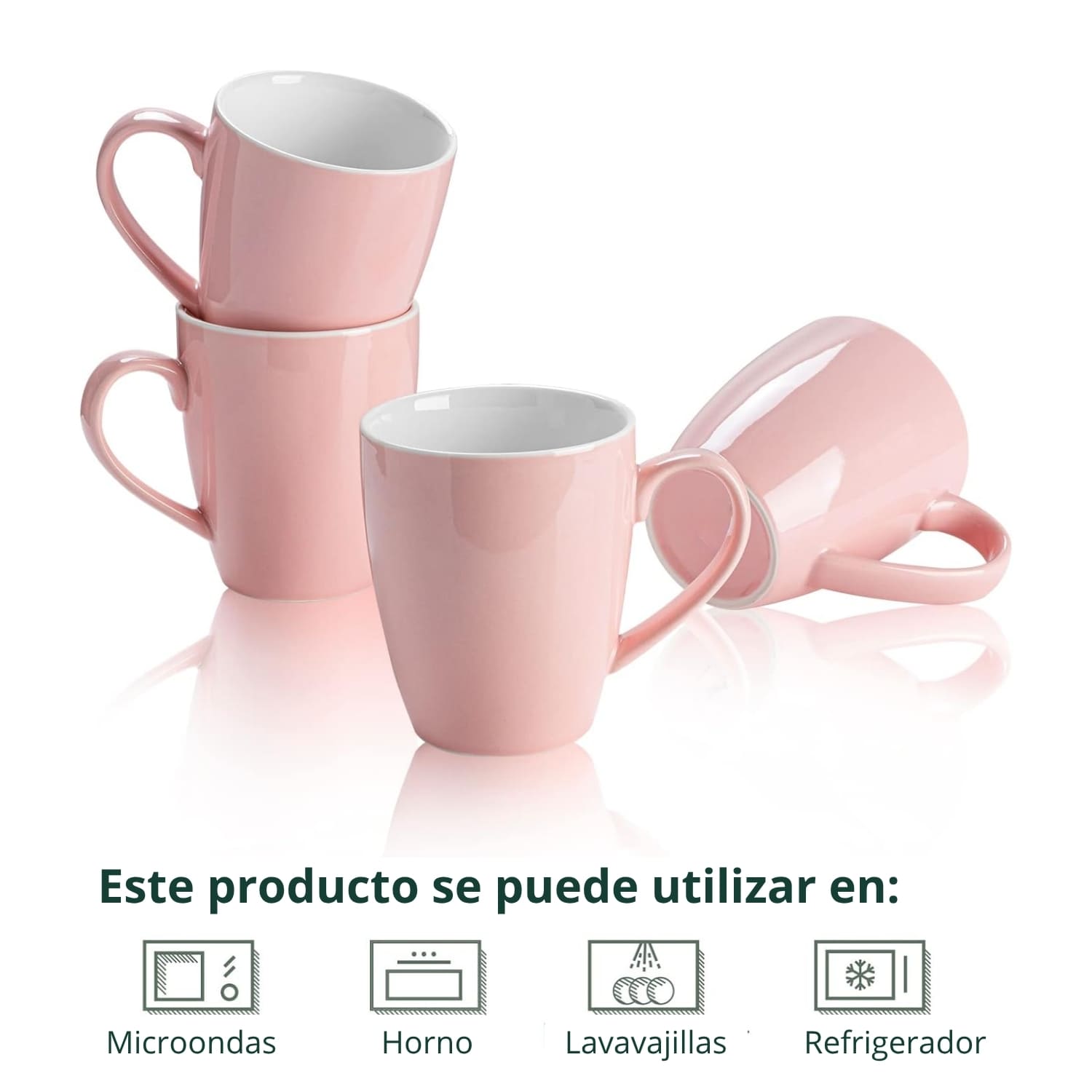 SET DE 6 TAZAS CERÁMICAS 500 ML ELEGANTES COLOR ROSA - 6