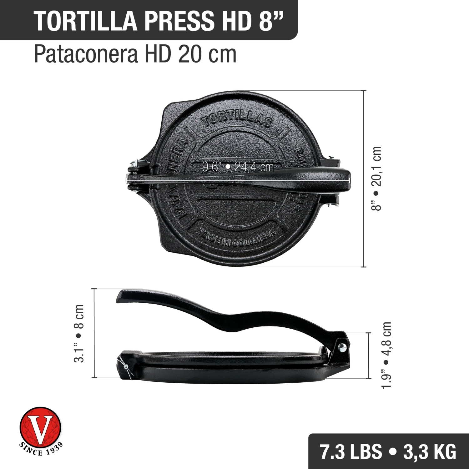 PRENSA HIERRO FUNDIDO VICTORIA PARA TORTILLAS Y PATACONES - 2