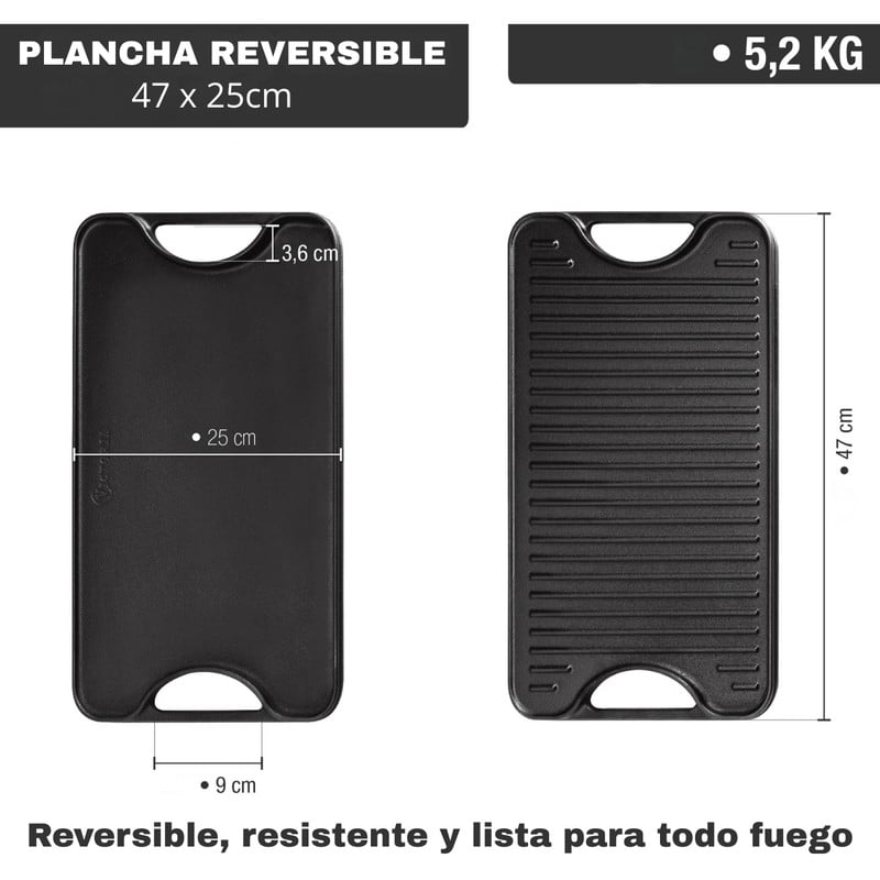 PLANCHA PARRILLA VICTORIA DE HIERRO FUNDIDO 47X25CM - CURADO - 2