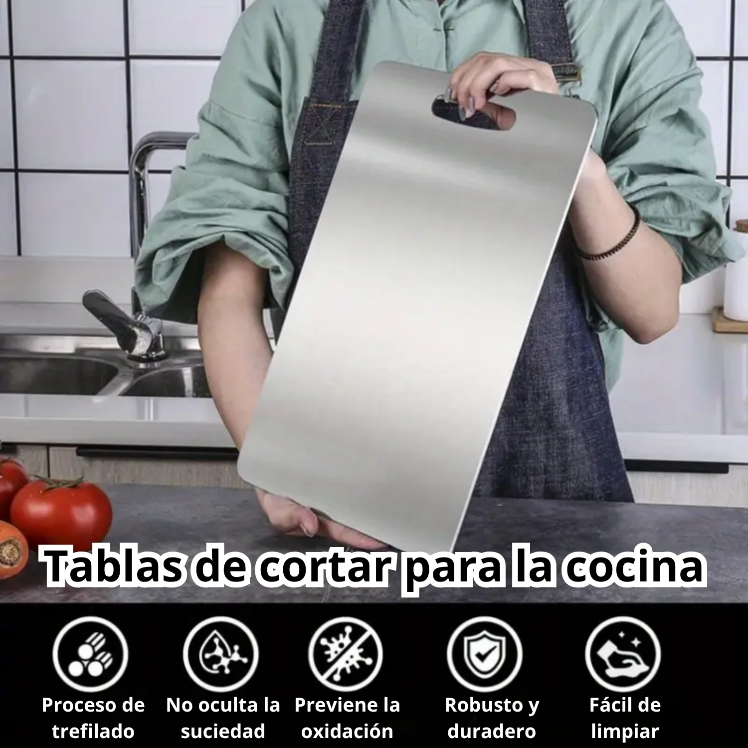 TABLA DE PICAR ACERO INOXIDABLE 34×23 CM – DISEÑO PREMIUM - 6