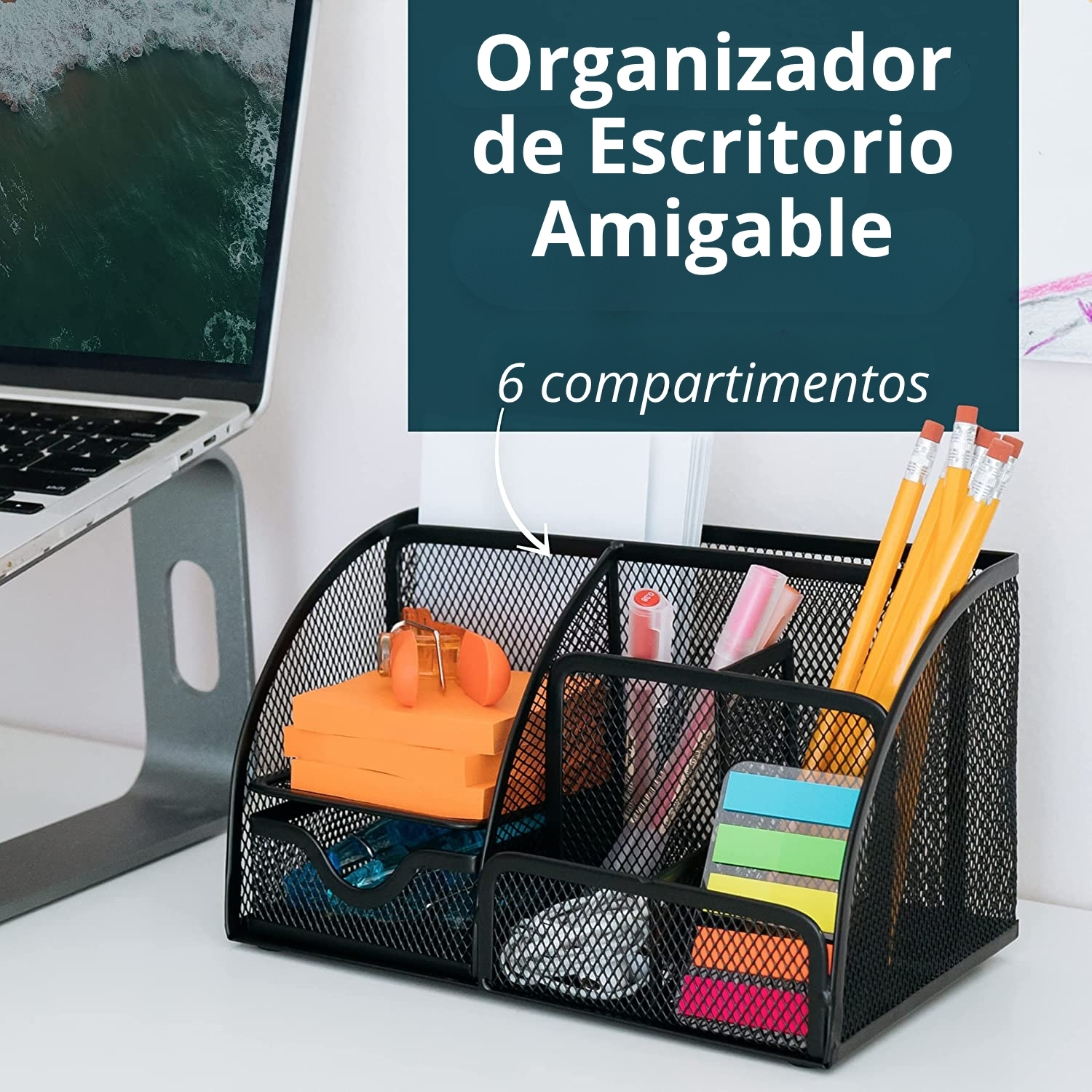 ORGANIZADOR DE ESCRITORIO METÁLICO NEGRO – DISEÑO MODERNO - 6