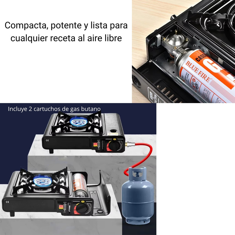 COCINA ESTUFA PORTÁTIL DUAL + 2 CARTUCHOS IDEAL PARA PICNIC - 2