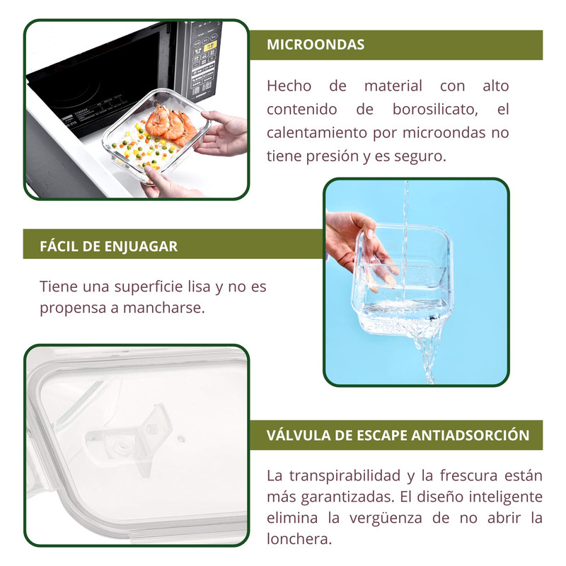 TÁPER DE VIDRIO HERMÉTICO RECTANGULAR 1520ML DISEÑO ELEGANTE - 4