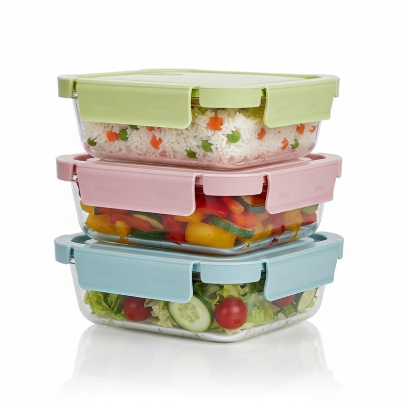 TAPER DE VIDRIO HERMÉTICO 700ML RECTANGULAR SET DE 3 UNIDADES - 1