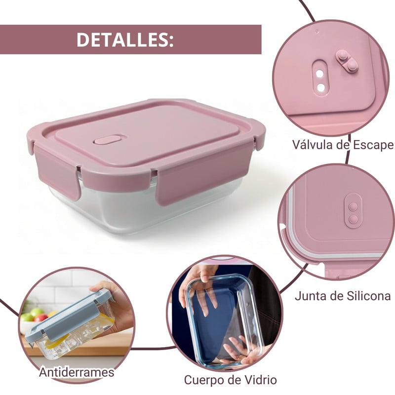 TAPER DE VIDRIO HERMÉTICO 700ML RECTANGULAR SET DE 3 UNIDADES - 3