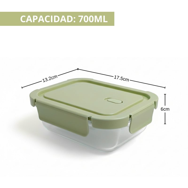 TAPER DE VIDRIO HERMÉTICO 700ML RECTANGULAR SET DE 3 UNIDADES - 4