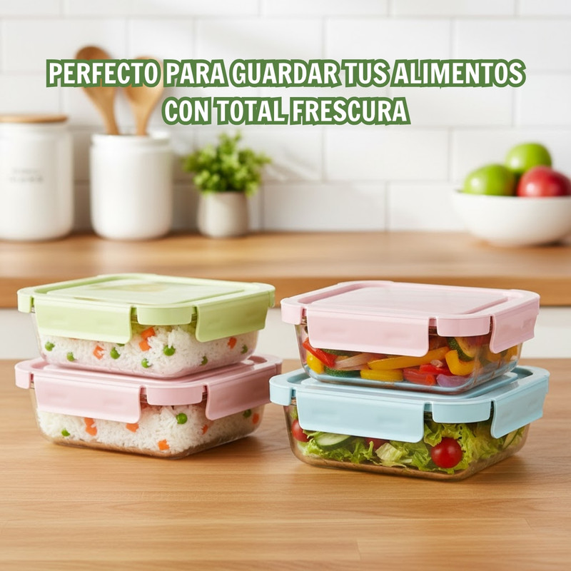 TAPER DE VIDRIO HERMÉTICO 700ML RECTANGULAR SET DE 3 UNIDADES - 6