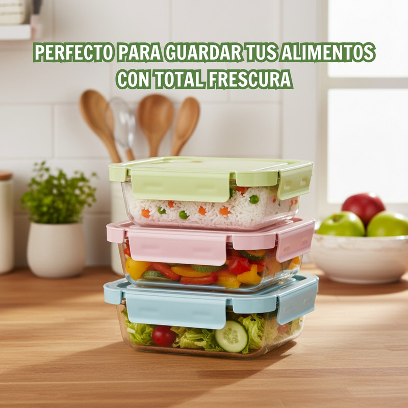 TAPER DE VIDRIO HERMÉTICO 700ML RECTANGULAR SET DE 3 UNIDADES - 7