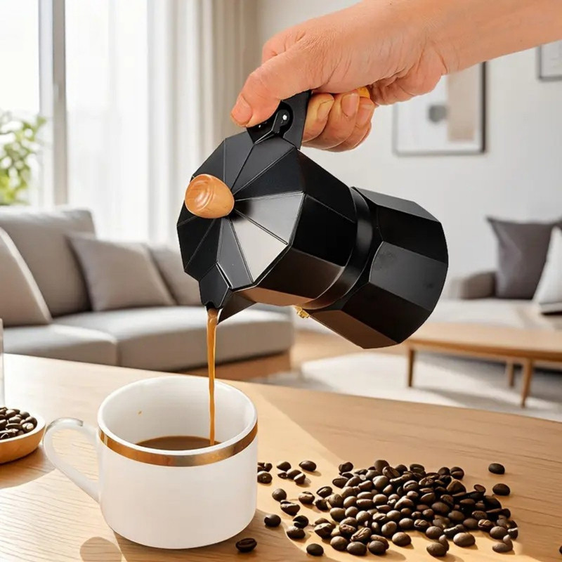 CAFETERA MOKA ITALIANA 6 TAZAS - 300ML NEGRO ELEGANTE - 4
