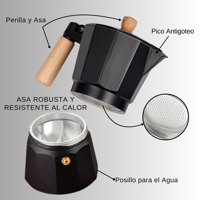 CAFETERA MOKA ITALIANA 6 TAZAS - 300ML NEGRO ELEGANTE - 5
