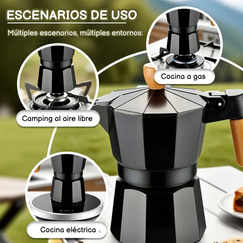 CAFETERA MOKA ITALIANA 6 TAZAS - 300ML NEGRO ELEGANTE - 6