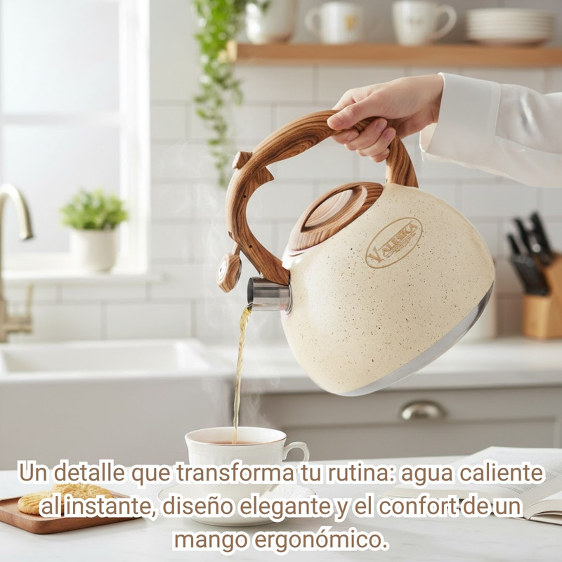TETERA VALESKA ESTILO ROCA VOLCÁNICA CON SILBATO 5L CREMA - 3