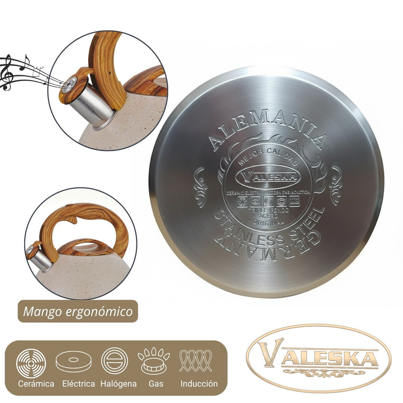 TETERA VALESKA ESTILO ROCA VOLCÁNICA CON SILBATO 5L CREMA - 4
