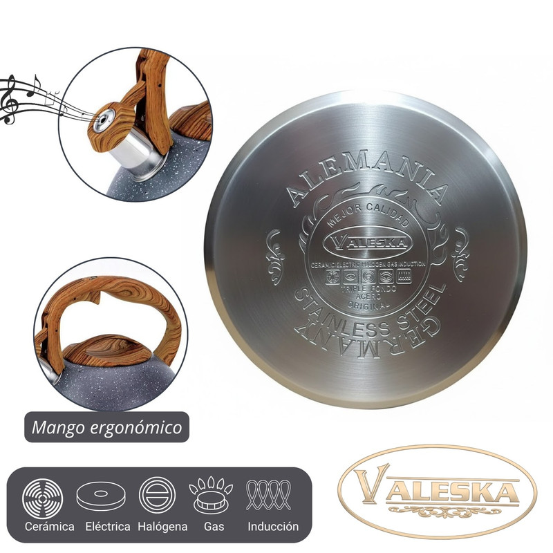 TETERA VALESKA ESTILO ROCA VOLCÁNICA CON SILBATO 5L GRIS - 4