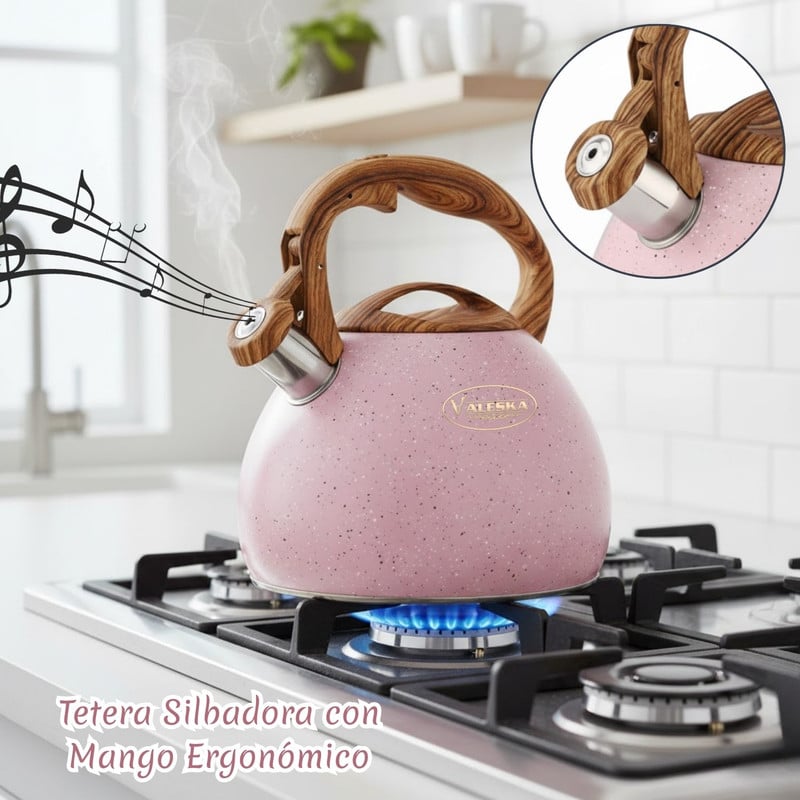 TETERA VALESKA ESTILO ROCA VOLCÁNICA CON SILBATO 5L ROSADO - 2