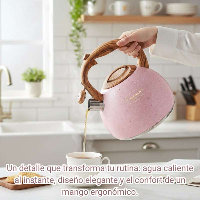 TETERA VALESKA ESTILO ROCA VOLCÁNICA CON SILBATO 5L ROSADO - 3