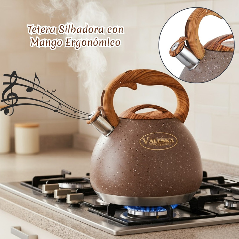 TETERA VALESKA ESTILO ROCA VOLCÁNICA CON SILBATO 5L MARRÓN - 2