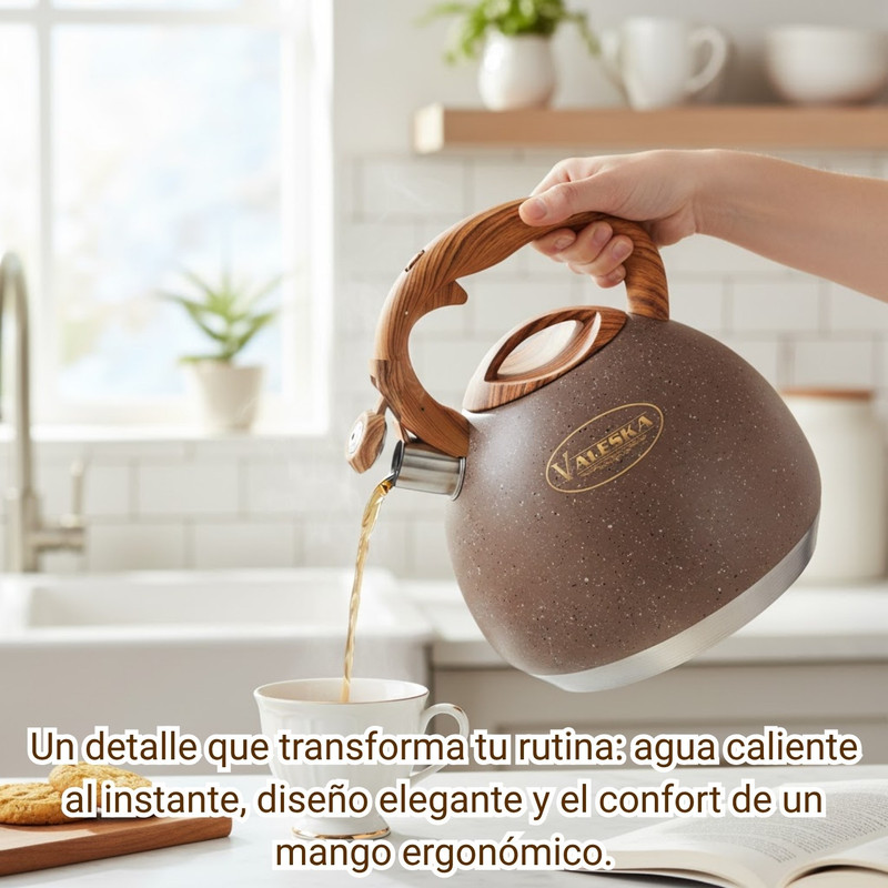 TETERA VALESKA ESTILO ROCA VOLCÁNICA CON SILBATO 5L MARRÓN - 3