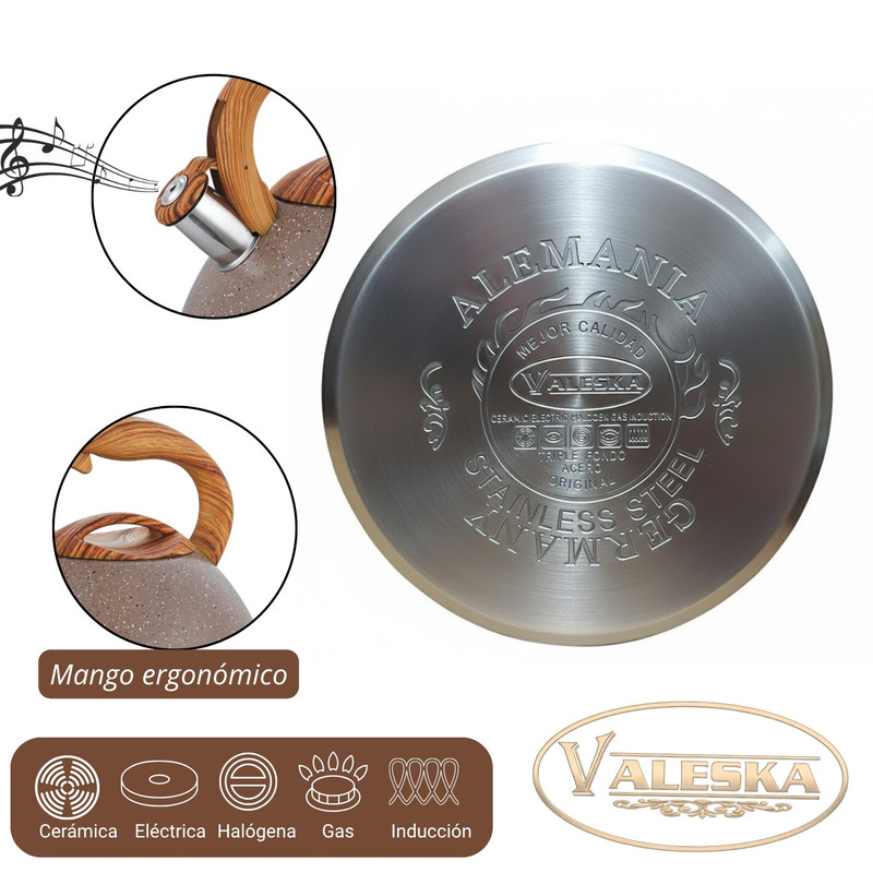 TETERA VALESKA ESTILO ROCA VOLCÁNICA CON SILBATO 5L MARRÓN - 4