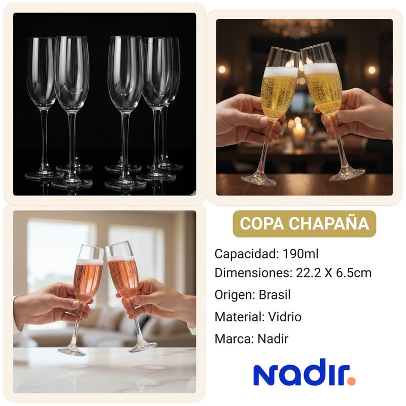 COPAS DE CHAMPAÑA ELEGANTES NADIR 190 ML SET X12 - 7