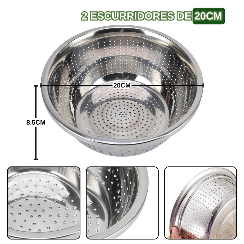 ESCURRIDOR COLADOR DE ACERO INOXIDABLE 20 CM PACK X2 - 4