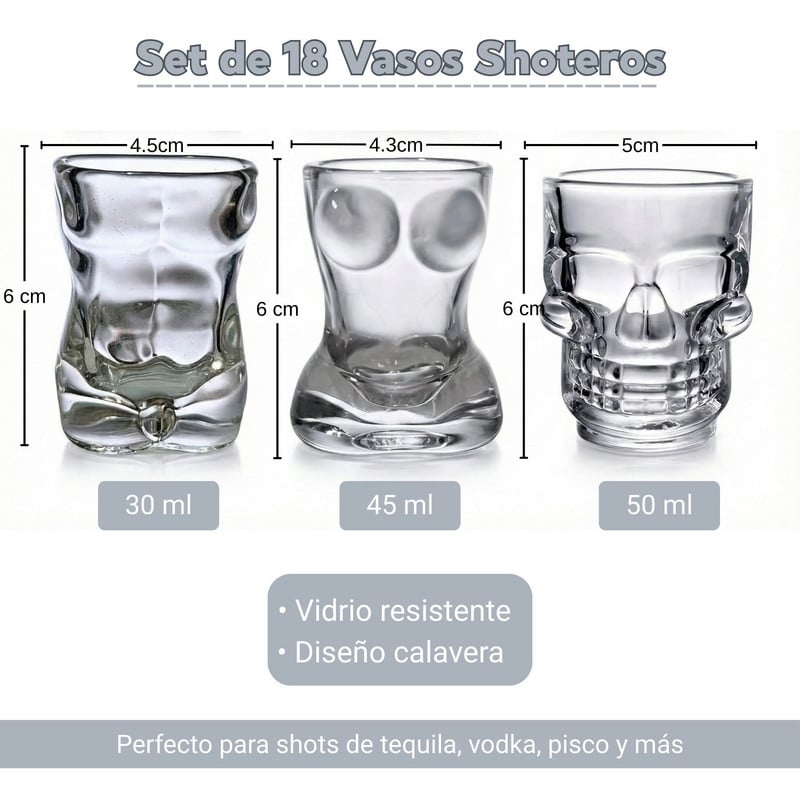 SET DE VASOS SHOT DE VIDRIO DISEÑOS MIXTOS X18 - 2