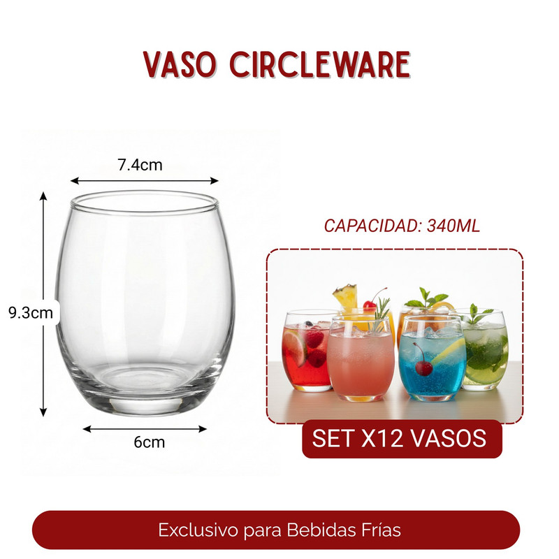 VASOS CIRCULARES DE VIDRIO 340 ML SET X12 USO PROFESIONAL - 3