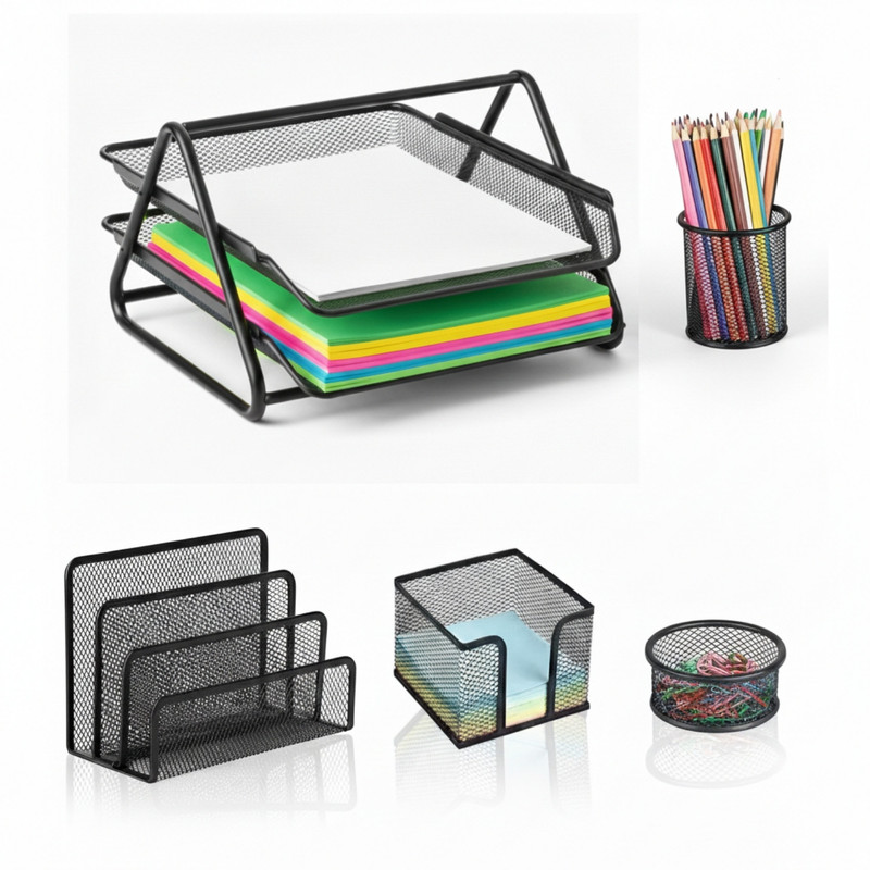 SET ORGANIZADOR ESCRITORIO MESH NEGRO 5 PIEZAS - PENTHA - 1