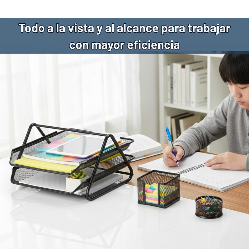 SET ORGANIZADOR ESCRITORIO MESH NEGRO 5 PIEZAS - PENTHA - 2