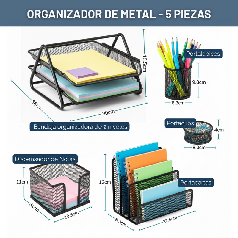 SET ORGANIZADOR ESCRITORIO MESH NEGRO 5 PIEZAS - PENTHA - 3