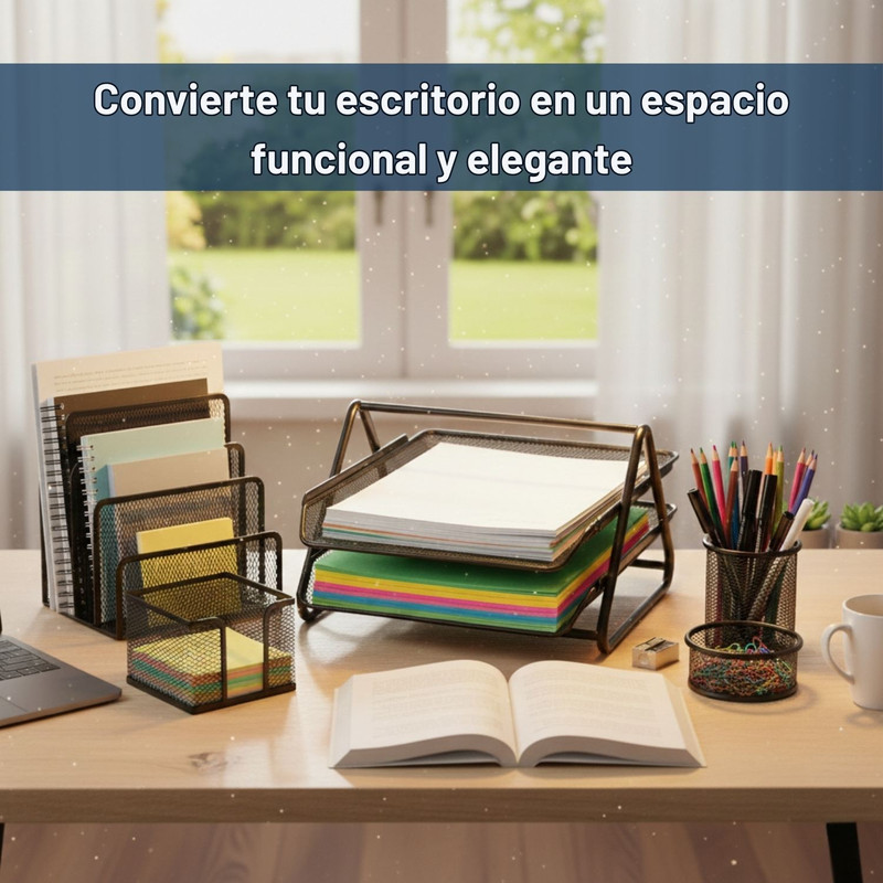 SET ORGANIZADOR ESCRITORIO MESH NEGRO 5 PIEZAS - PENTHA - 4