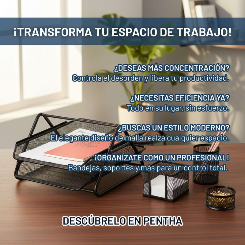 SET ORGANIZADOR ESCRITORIO MESH NEGRO 5 PIEZAS - PENTHA - 5