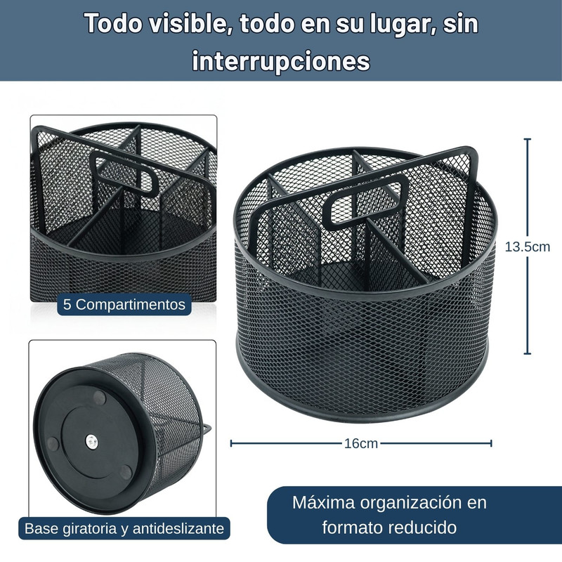 PORTALÁPICES GIRATORIO METAL MESH NEGRO PARA ESCRITORIO - 3