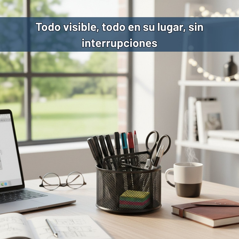 PORTALÁPICES GIRATORIO METAL MESH NEGRO PARA ESCRITORIO - 4