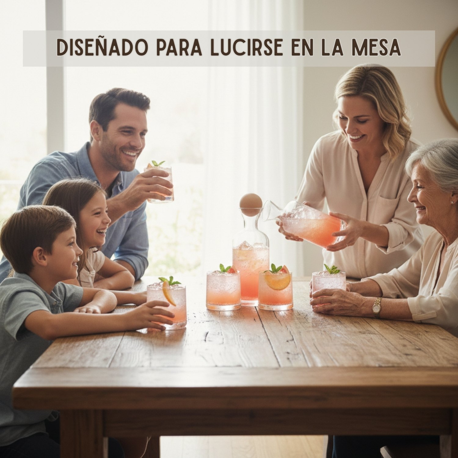 SET JARRA DE VIDRIO MÁS 6 VASOS CON TAPA DE MADERA - 4