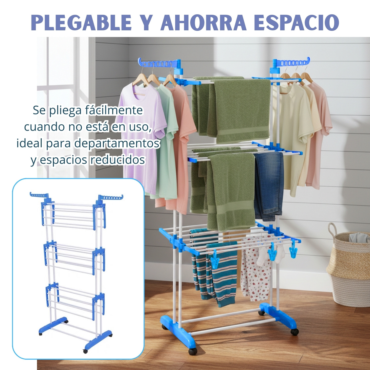 TENDEDERO PLEGABLE DE 3 NIVELES CON RUEDAS - 2