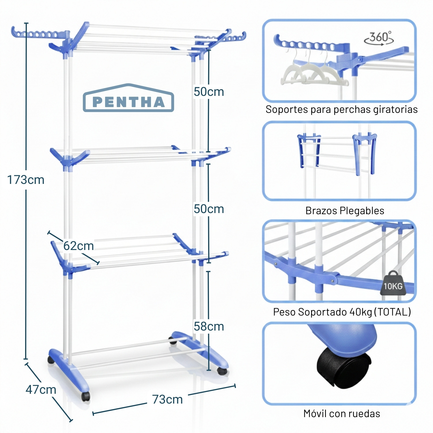 TENDEDERO PLEGABLE DE 3 NIVELES CON RUEDAS - 3