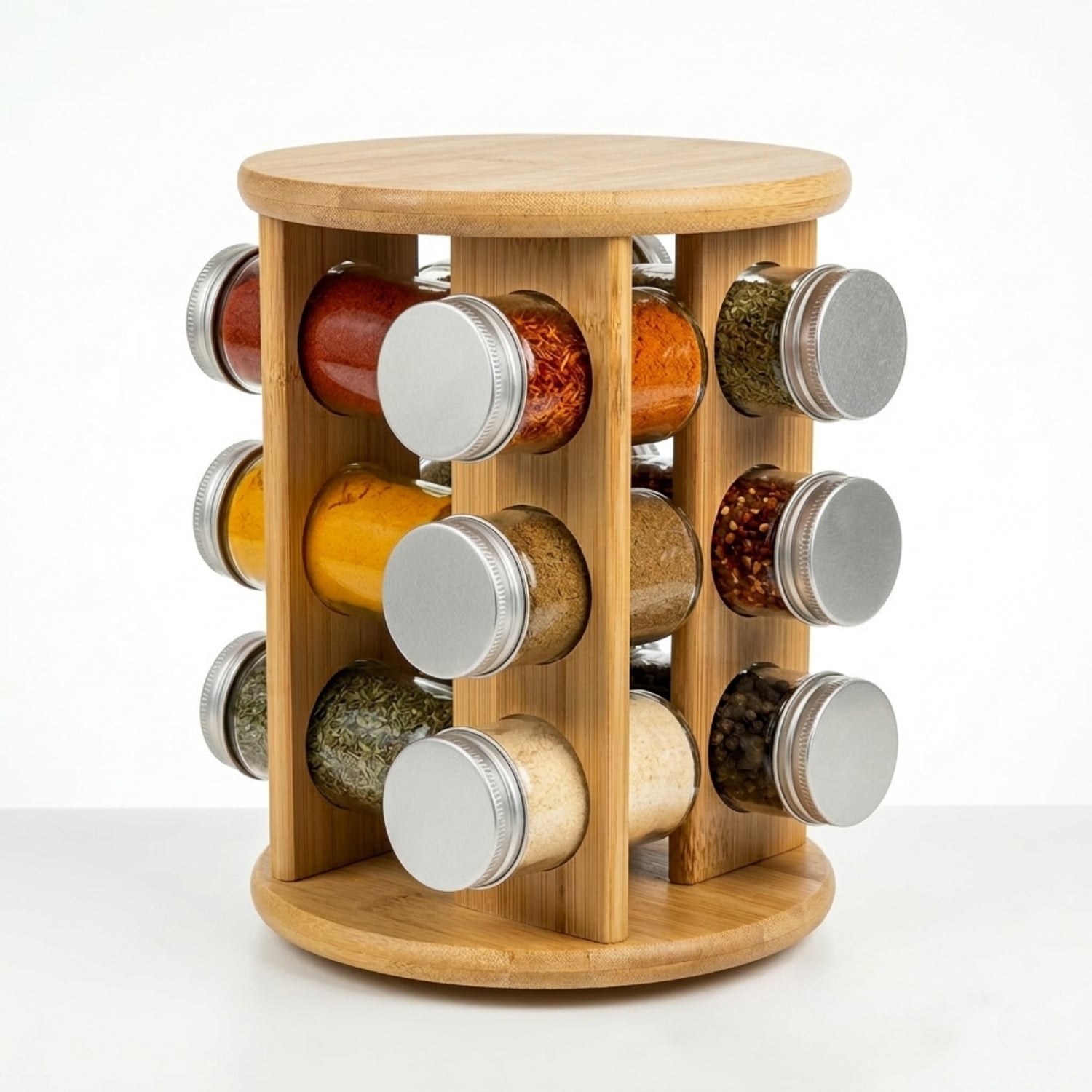 ORGANIZADOR ESPECIERO DE BAMBÚ + 12 FRASCOS DE VIDRIO 80ML - 1