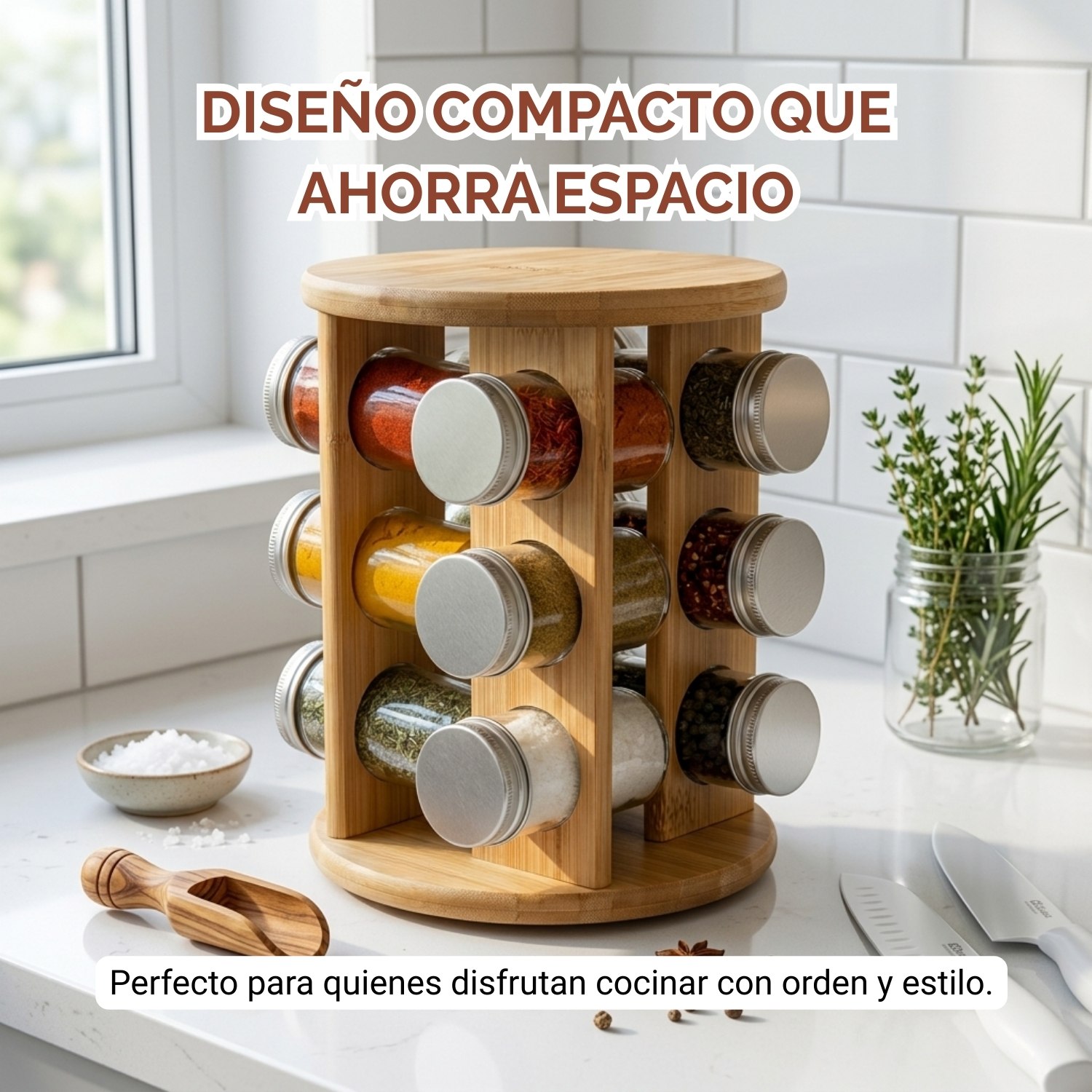 ORGANIZADOR ESPECIERO DE BAMBÚ + 12 FRASCOS DE VIDRIO 80ML - 5