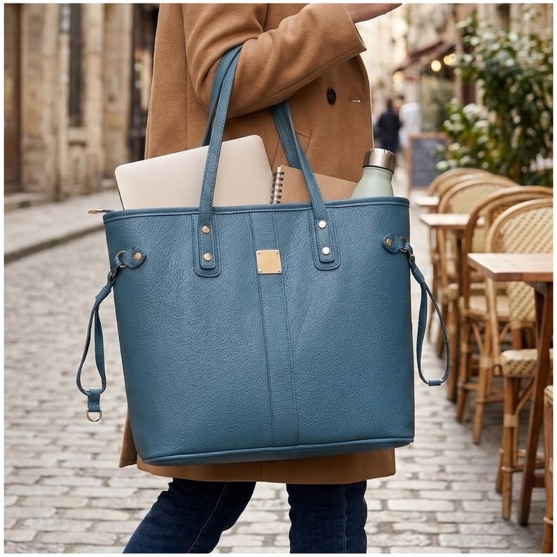 BOLSO TOTE BAG CUERO PU AMPLIO PERFECTO PARA TRABAJO DIARIO - ACERO - 1