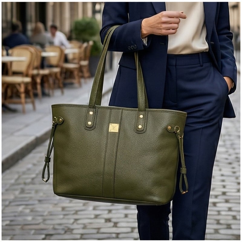 BOLSO TOTE BAG CUERO PU AMPLIO PERFECTO PARA TRABAJO DIARIO - OLIVO - 1